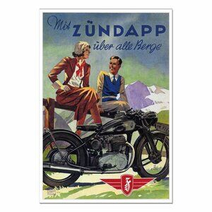 ZUNDAPP Motorcycle Early 1900's: Vintage Advertisement Reprint 13"by19" Poster